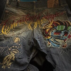 Christian audiger  Dark Blue Embroidered Jeans